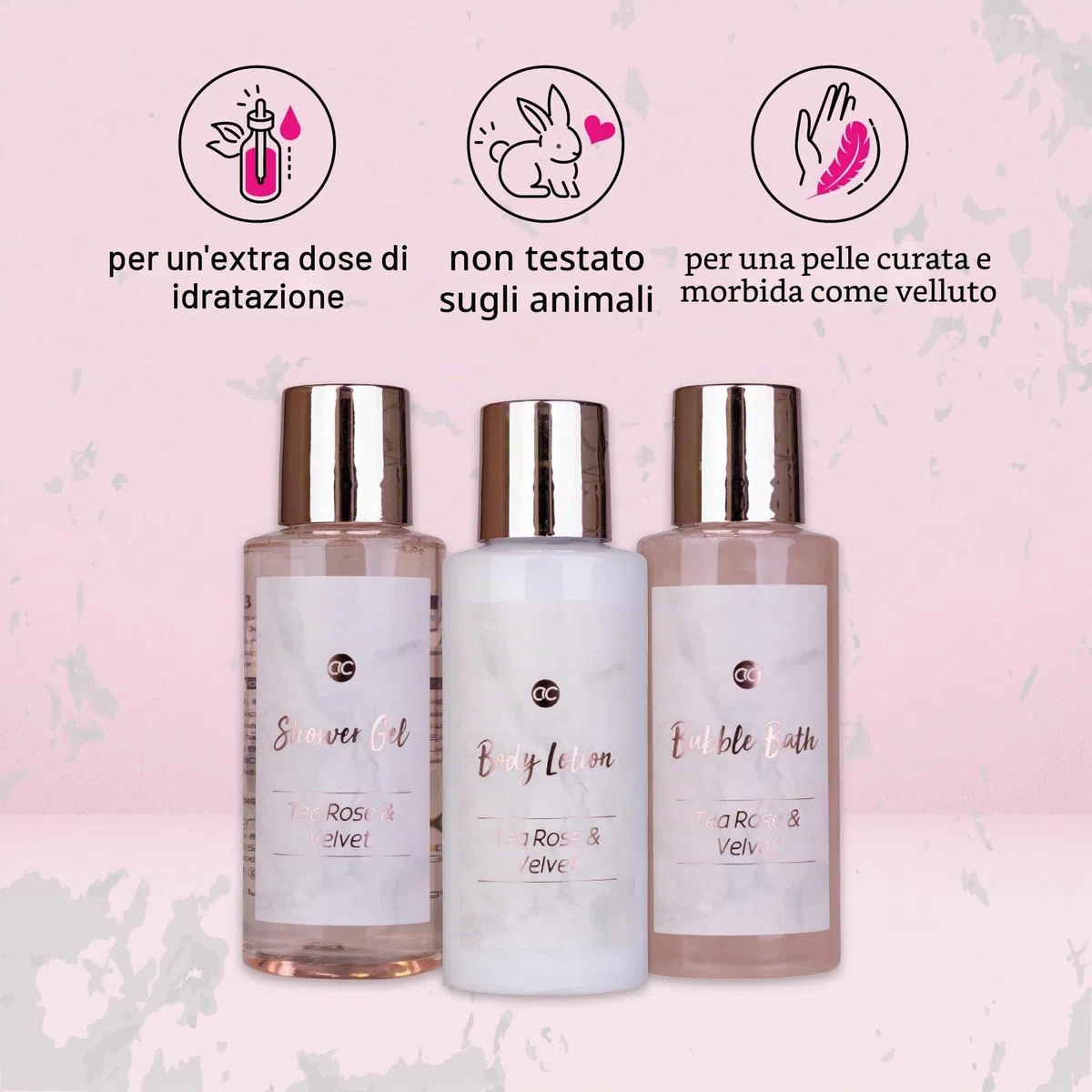 accentra, set da bagno MARBLE in bellissime pompe rosa 4 pezzi da bagno, bellezza, cura - per un'esperienza SPA rilassante