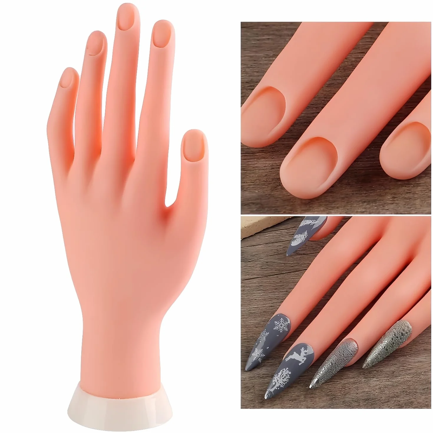 Manicure Practice Hands,Nail Art Manicure Dito di Formazione,Esercitazioni di Nail Art,Mano finta con Unghie per Esercitarsi a Mano Sinistra,Flessibile,Mobile,in Morbida Plastica,23x8.5cm
