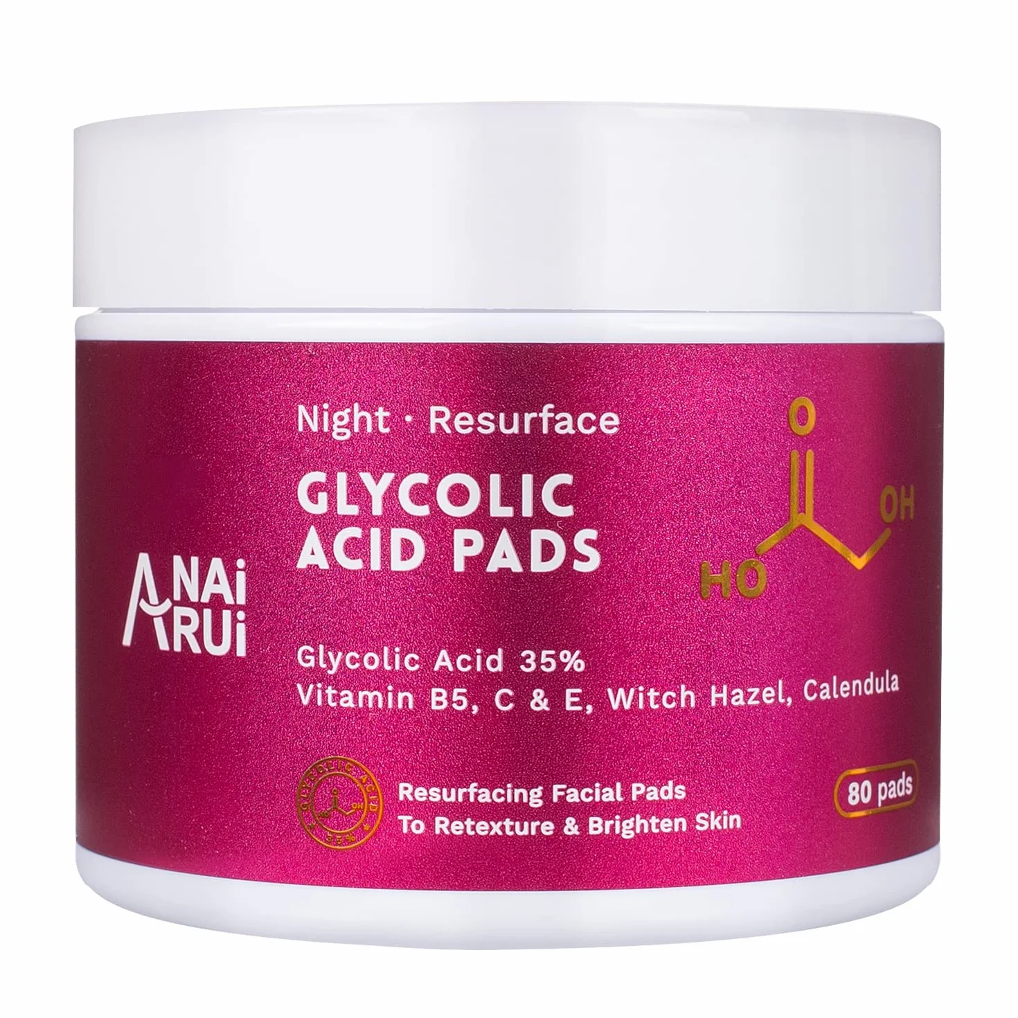 ANAiRUi Dischetti esfolianti all'acido glicolico, Acido glicolico Peel Pads 35% AHA Resurfacing Pad viso, peeling viso per macchie scure, acne, 80 pads