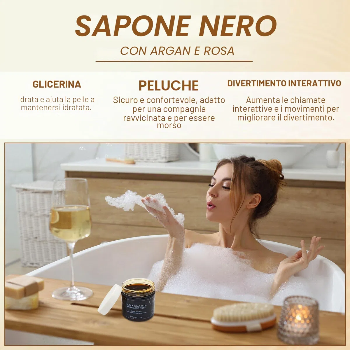 Sapone Nero Marocco con Argan e Rose,Morocco Black Soap con Guanto Esfoliante Corpo,100% Sapone Nero Marocchino Organico,Sapone Nero Scrub Corpo Sapone,Peeling Gel Doccia per Pelle Morbida