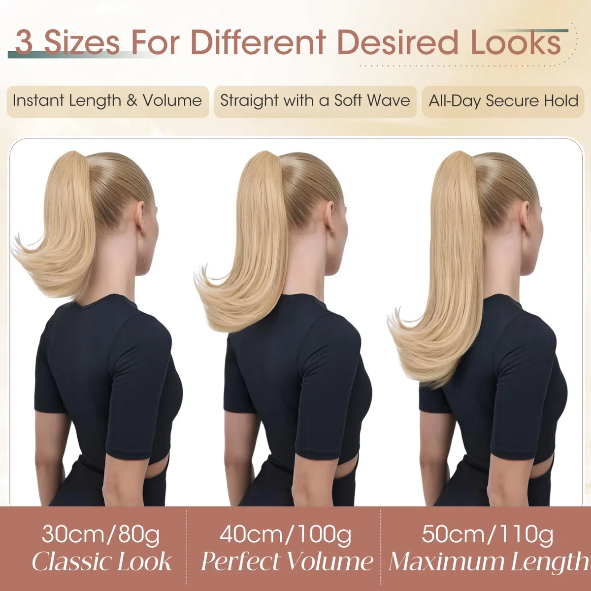 Elailite Extension Coda Capelli Lisci Coda Finta di Cavallo con Pinza Biondo Platino​ Quick-clip Ponytail Punte Ondulate 30cm 80g