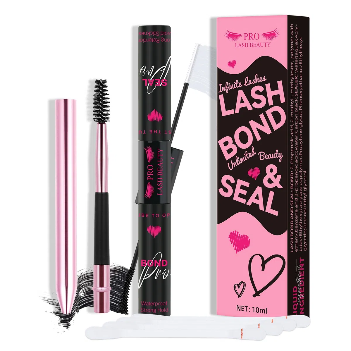 PRO Colla per Ciglia Ciglia Finte Colla Individuale Lash Bond And Seal Colla Adesiva per Ciglia Cluster Tenuta Super Forte 48 Ore Di Impermeabilità （Schwarze Bindung+Klare Versiegelung)
