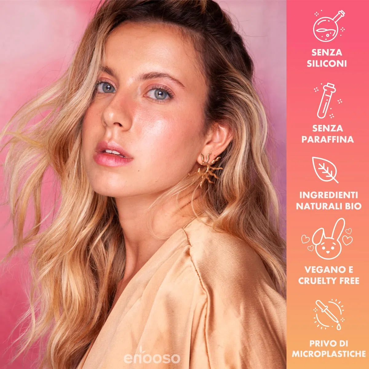 Enooso - Blush in crema stick per Guance Labbra e Occhi ROSA - Illuminante Viso Naturale Profumato e Nutriente con Miche - Glassy Make up 100% Vegan e Artigianale - Made in Italy