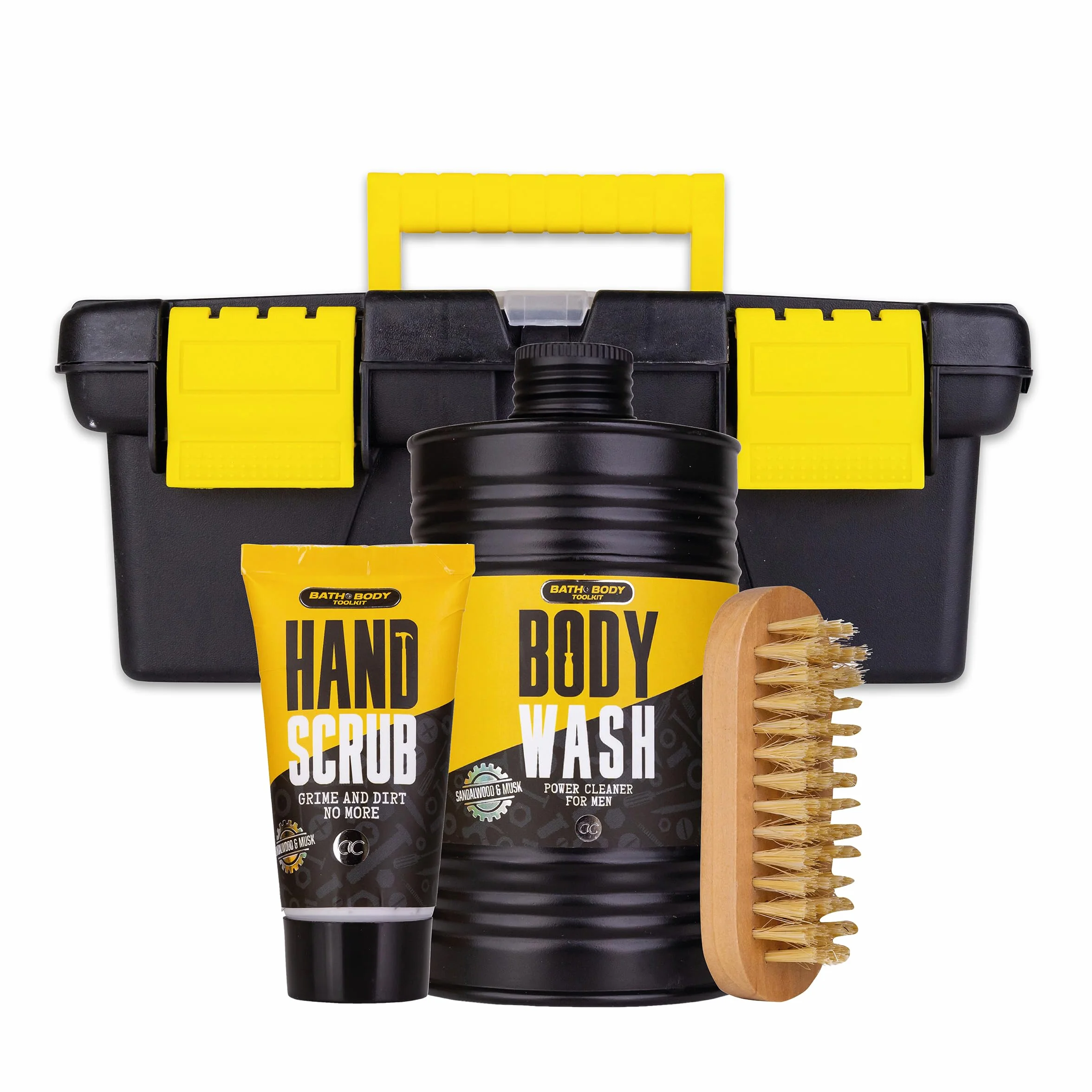 Accentra Set regalo BATH + BODY TOOLKIT per uomini, gel doccia da 400 ml, 50 ml, peeling a mano e spazzola per unghie in legno, confezionato in una fantastica valigetta degli attrezzi