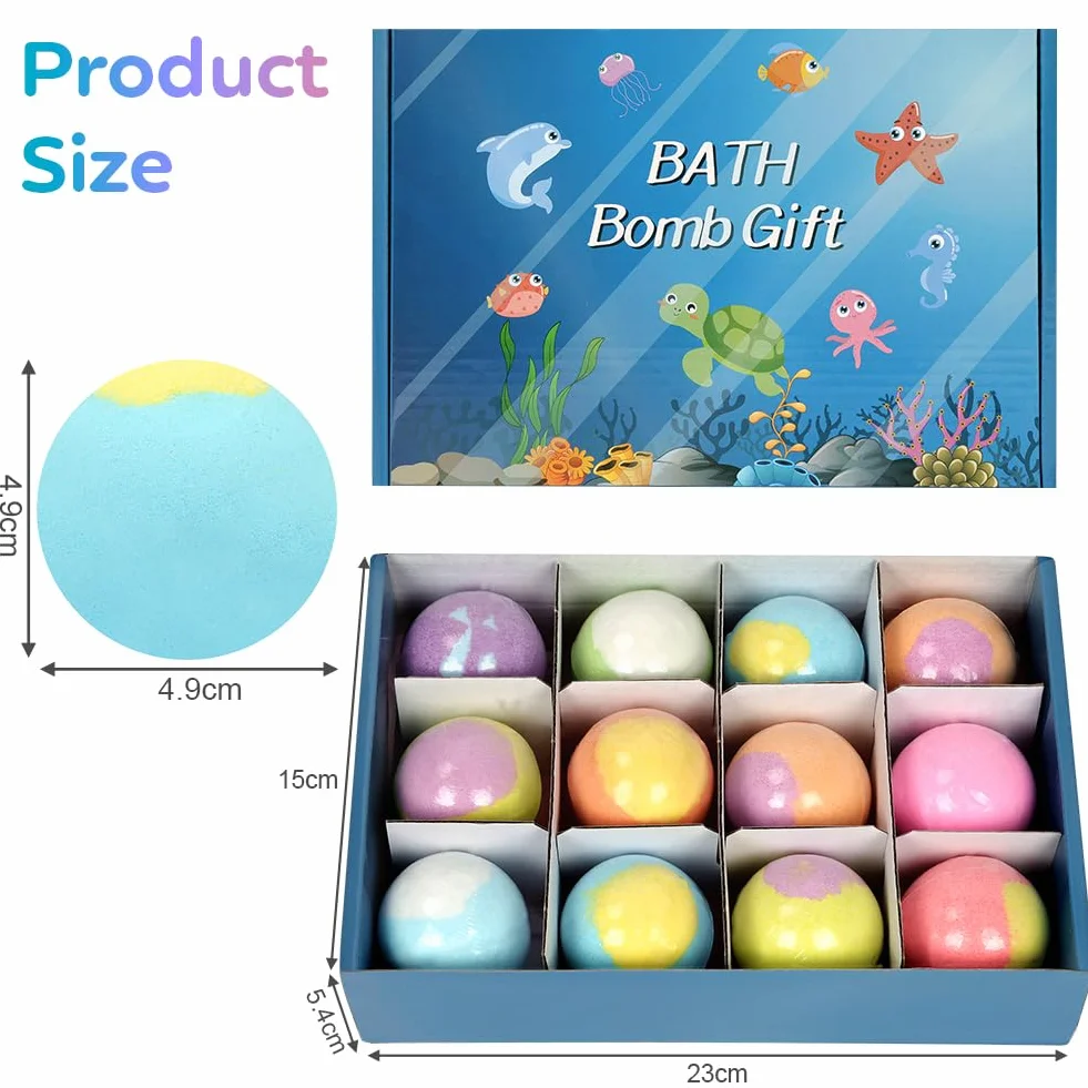 Bombe di Bolle di Bagno con Sorpresa Mare, bombe da Bagno in Schiuma Organica Naturale, biologici e tutti naturali bomba 12 Pezzi ideale compleanno