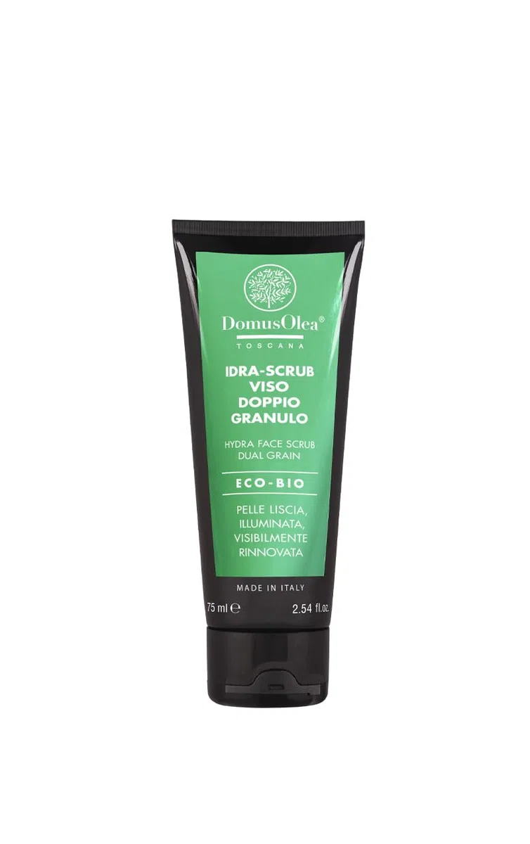 IDRA-SCRUB VISO DOPPIO GRANULO – Esfolia, Leviga e Illumina – Con Niacinamide 3% e Acido Ialuronico – Per Tutti i Tipi di Pelle, Anche Sensibile – 75ml - ECO-BIO - Domus Olea Toscana