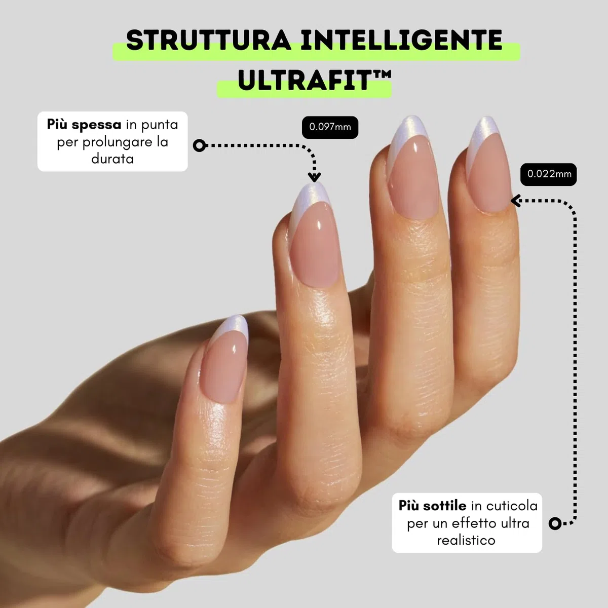Unghie press on. Press on nails gel. Unghie finte adesive. Unghie adesive in soft gel con colla Gelify. (Baby boomer)