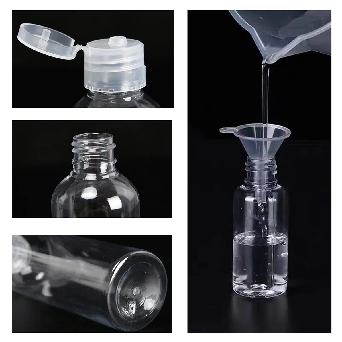 10 Pezzi Bottiglie da Viaggio 50 ML + 100 ML, Contenitori da Viaggio Trasparenti Vuoti, Bottiglie da Viaggio in Plastica Riutilizzabili Flip Cap Bottiglie con 2 Imbuti, per Gel, Lozioni, Shampoo