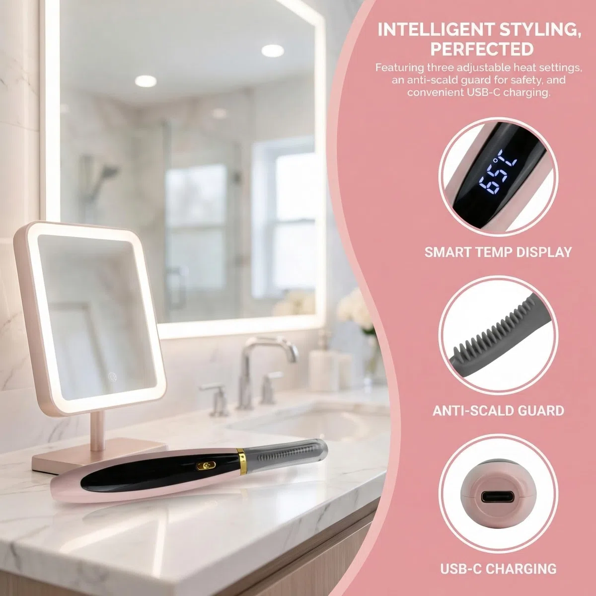 Piegaciglia Elettrico Riscaldato Ricaricabile - Piegaciglia Termico con 3 Modalità di Temperatura e Riscaldamento Rapido, Arricciatura Naturale a Lunga Durata per Donna, Design Sicuro USB