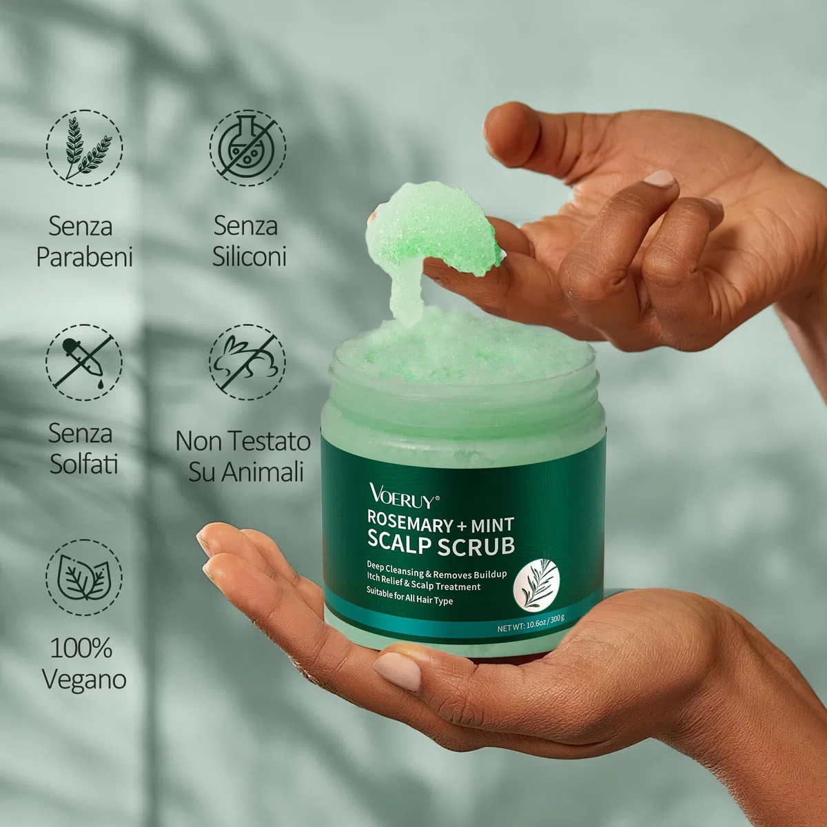 Scrub del cuoio capelluto, shampoo scrub del cuoio capelluto al rosmarino, trattamento 2 in 1 del cuoio capelluto con olio di menta, trattamento per capelli per chiarire e rimuovere i depositi con