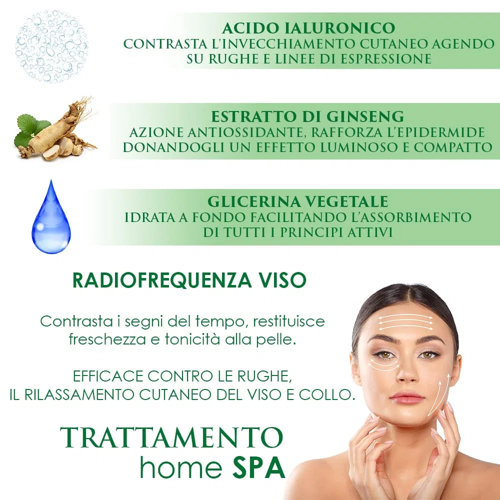 Gel Crema Radiofrequenza Viso 220 ml - Ultrasuoni - Cavitazione con Acido Ialuronico Ginseng Antirughe Effetto Lifting
