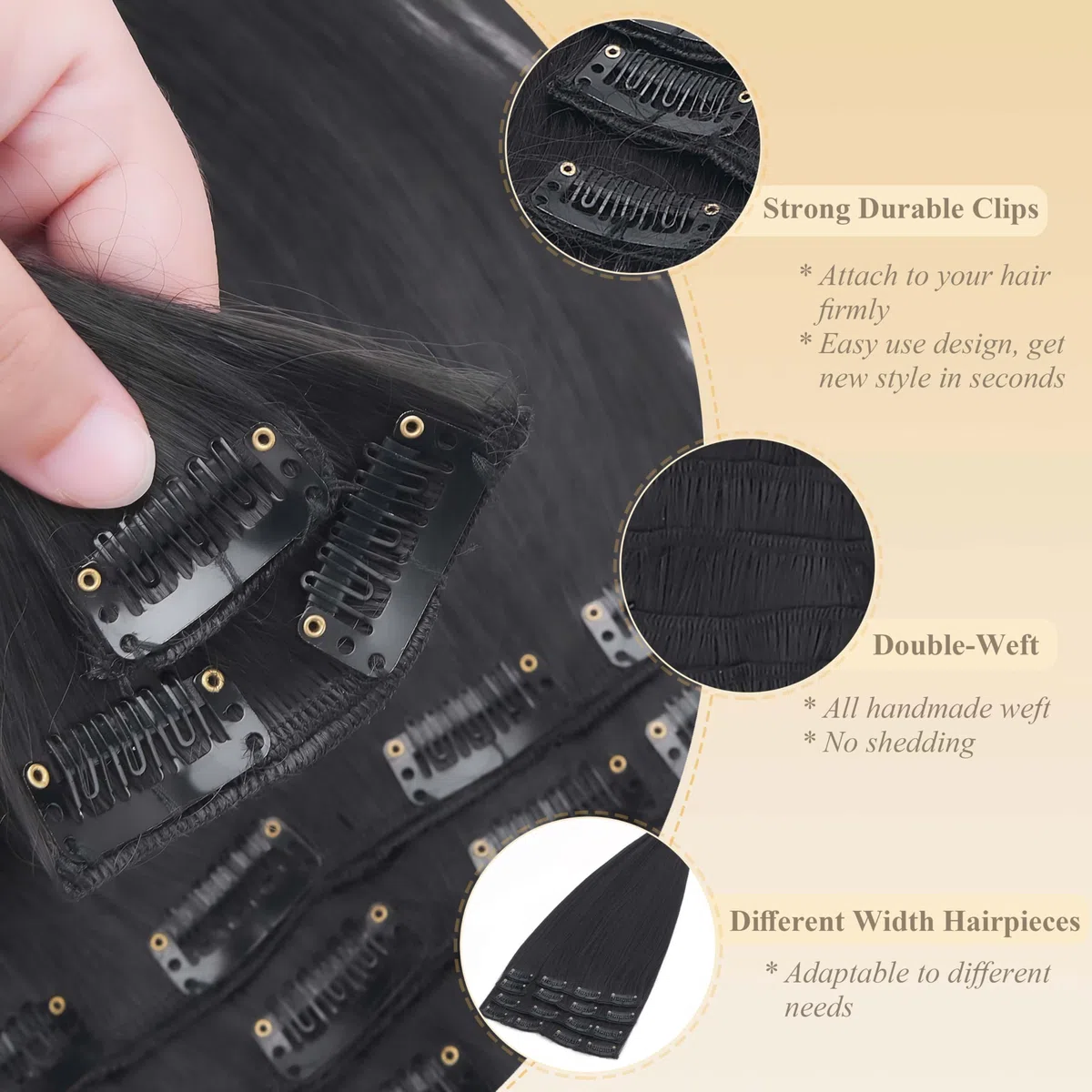 Extension Clip Capelli Lisci Marrone Scuro 8pcs Extension Capelli Finti Clip Posticci per Capelli Naturali Sintetici Clip in Hair Extension Morbido Parrucchino Lungo Dritto Full Head 65cm