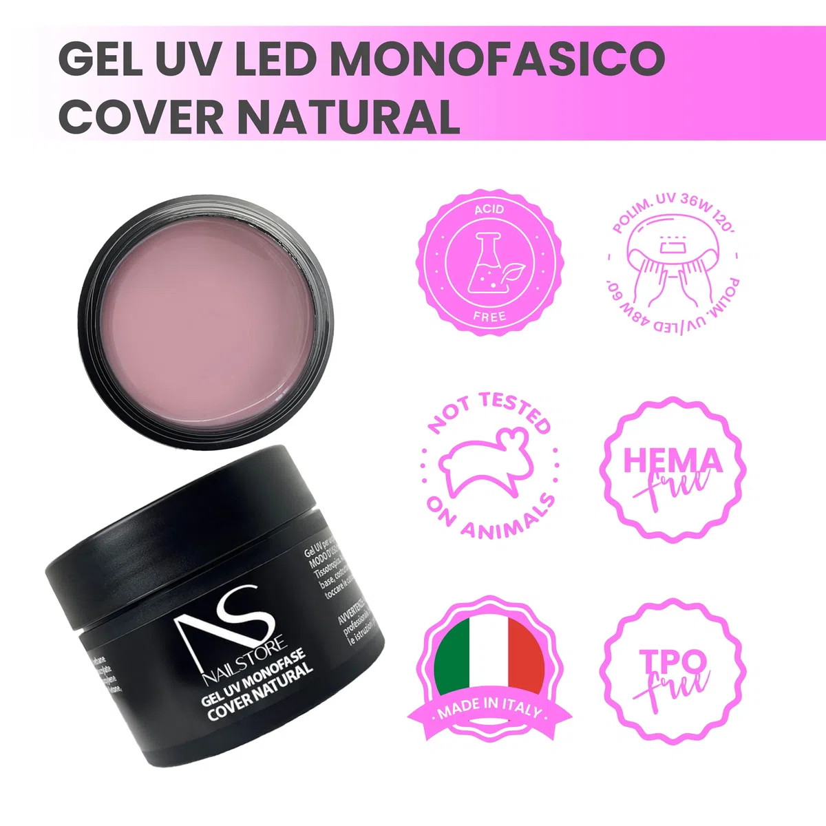 NAILSTORE - Gel UV Led Costruttore Monofasico Cover Natural - media densità - autolivellante - camouflage - facile lavorabilità – adatto per Refill e allungamento con cartina (30 g)