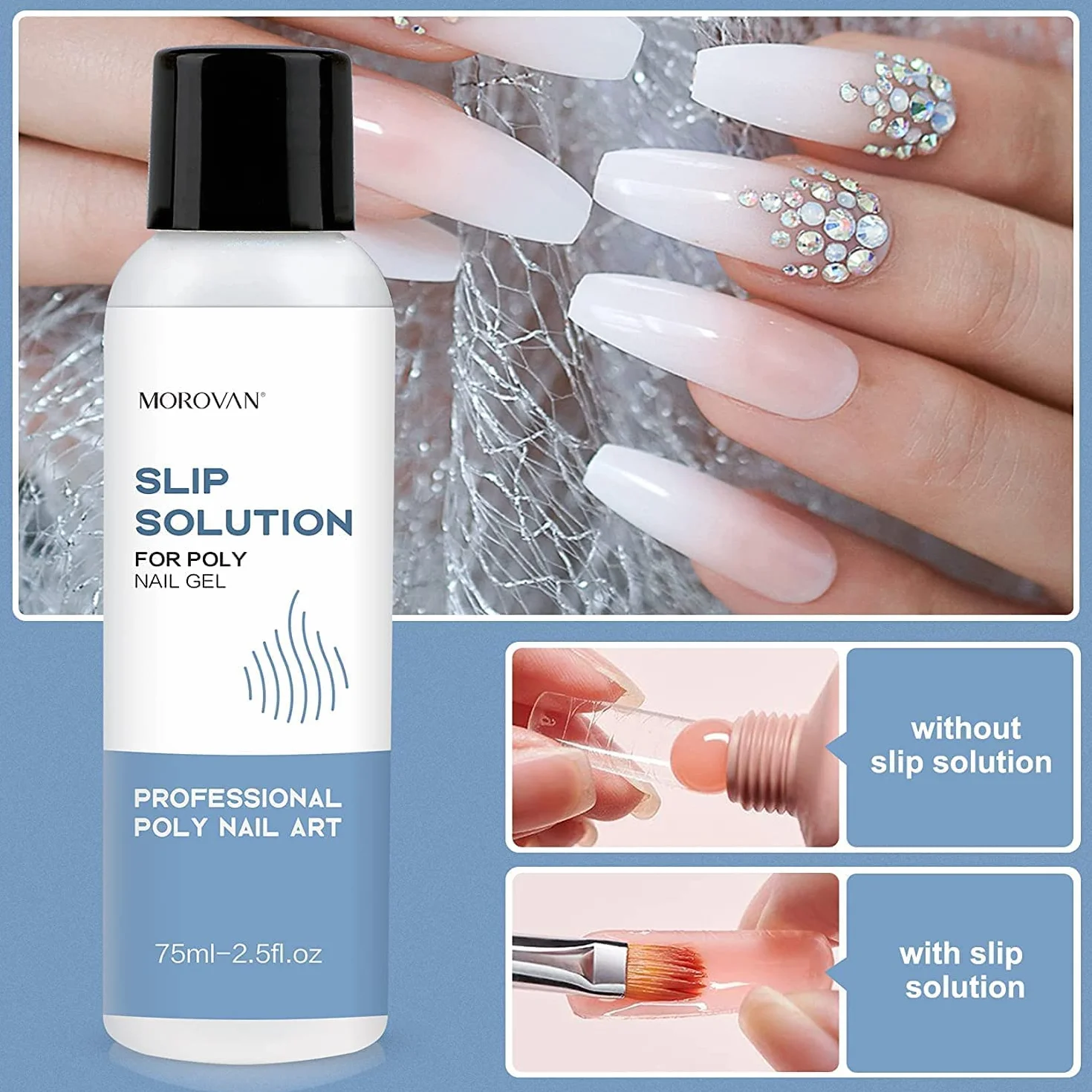 Morovan Slip Solution Anti-Stick per Estensioni Unghie Poly Gel con Pennelli, Clip Crystal Cup per Nail Art Kit Fai Da Te a Casa Trasparente