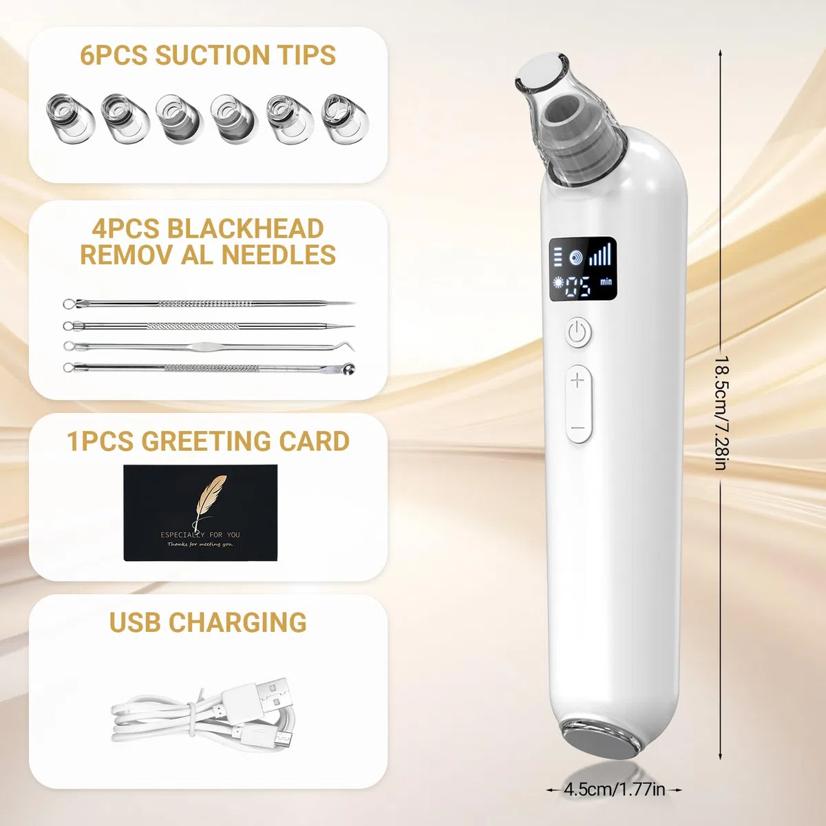 UCAMP Aspiratore Punti Neri, Professionale Elettrico Comedone con 5 Modalità 6 Testine Applicazione di Calore, Pulizia Viso Tramite Rimozione Pori, per Tutti i Tipi Pelle(con Estrattore di Acne Kit)
