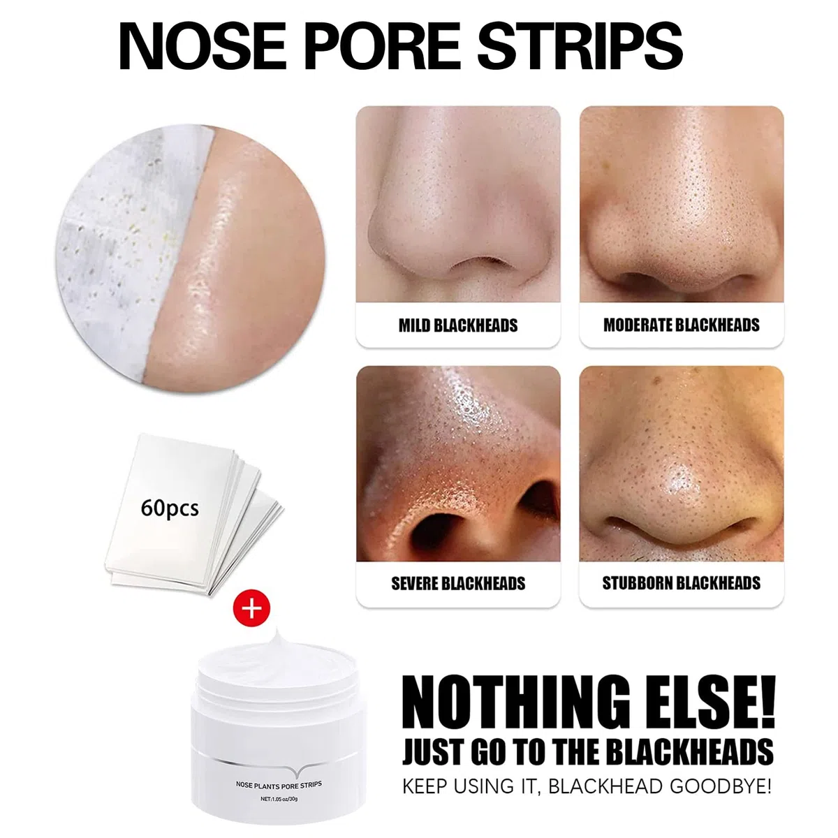 Maschera Punti Neri Rimozione, Blackhead Remover, per Viso, Cerotti Naso, Strisce Rimuovi Punti Neri, Deep Cleansing Pore Strips With 60 Sheets Papers, 30g