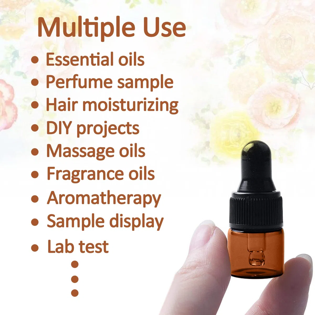 24 flaconcini contagocce in vetro ambrato da 1 ml, vuoti, con pipette contagocce, tappo in plastica, ricaricabili, piccoli contenitori per oli essenziali, profumi, cosmetici e liquidi