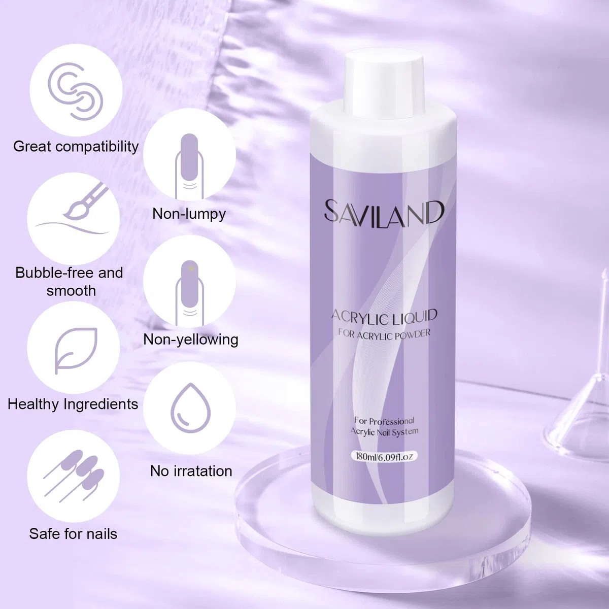 Saviland 180ml Monomero per Unghie Acriliche - EMA Liquido Acrilico per Acrilico in Polvere | Non ingiallimento | Forte adesione | Acrylic Monomer Liquid Acrylic Nails Nail Extension&Carving