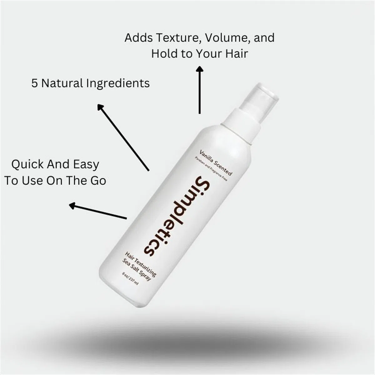 Spray al sale marino Simpletics, Spray texturizzante al sale marino Simpletics alla vaniglia, Spray al sale marino Piña Colada, Spray al sale marino Sandalo, Spray al sale marino (Vanilla)
