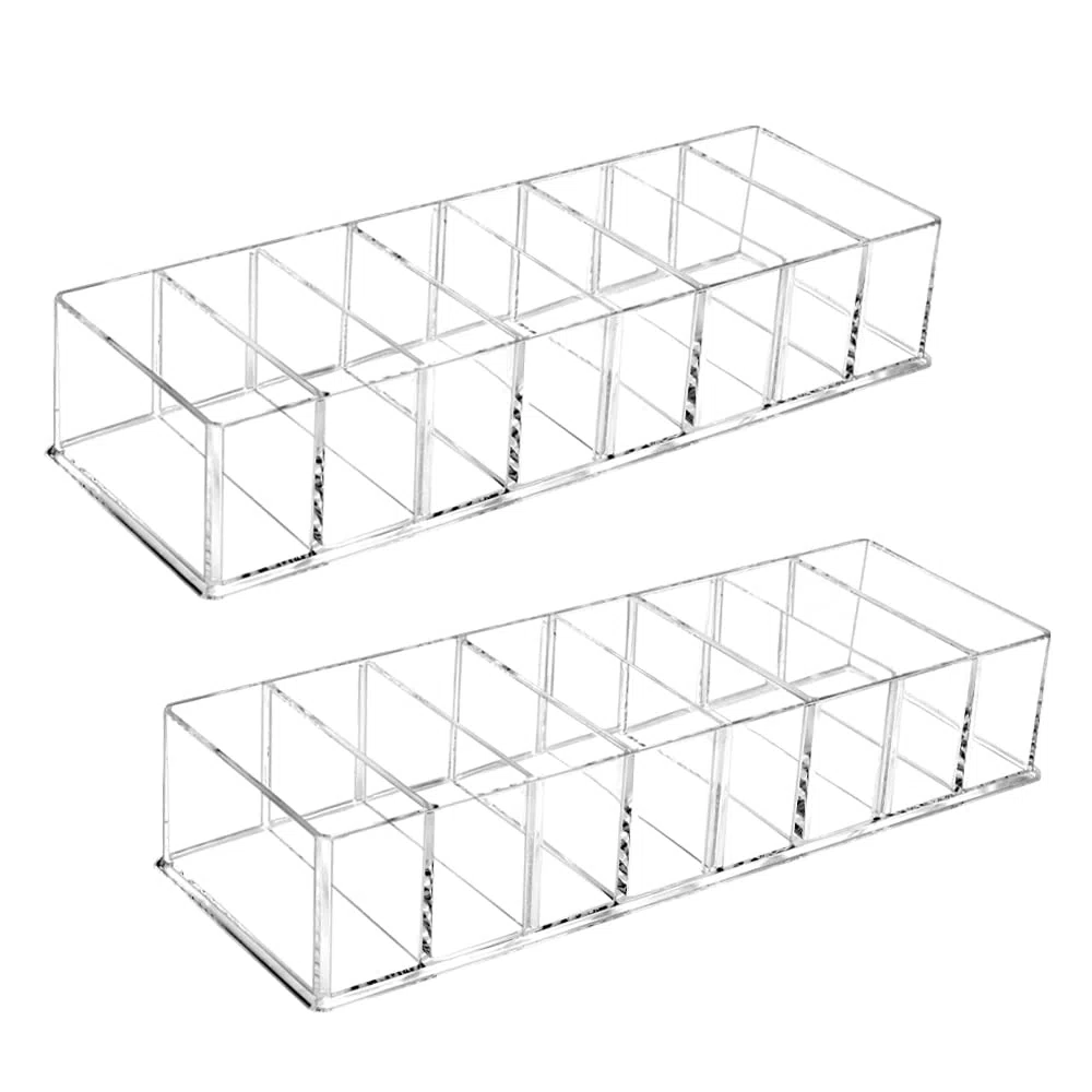 QINERSAW 2 Organizer per Trucchi 8 Scomparti in Acrilico Organizer Trucchi Trasparente Rimovibili Scatola Portaoggetti per Cosmetici per bagno, Camera da Letto (25.3 * 9 * 4.8CM)