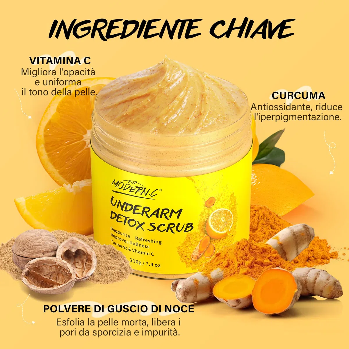 Scrub Detox per le Ascelle con Curcuma e Vitamina C, Rimuovi Macchie scure dalle Ascelle, Deodorante per il Corpo che Uniforma il Tono della Pelle, Scrub Esfoliante per il Corpo per Donne e Uomini