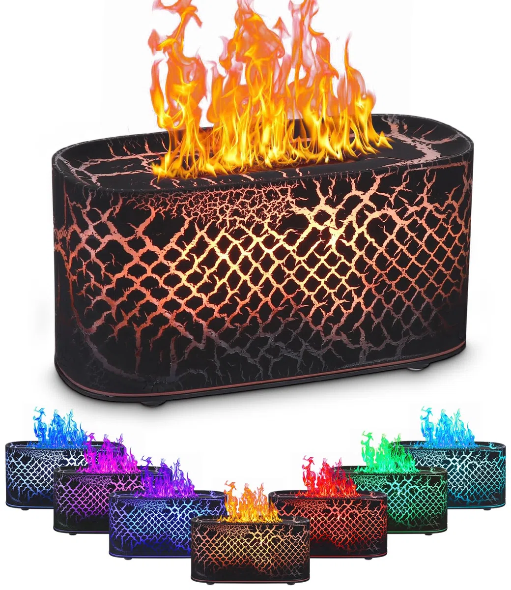 Diffusore di aromi, 7 colori a LED, effetto fiamma, diffusore di oli essenziali, 160 ml, spegnimento automatico senza acqua, USB-C, per casa, ufficio, camera da letto, regalo (nero)