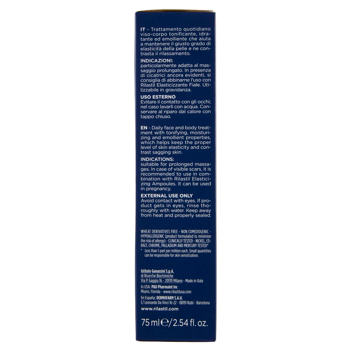 Rilastil Elasticizzante Crema Viso e Corpo, Trattamento delle Cicatrici, Emolliente ed Idratante per Pelli Sensibili, Confezione da 75 ml
