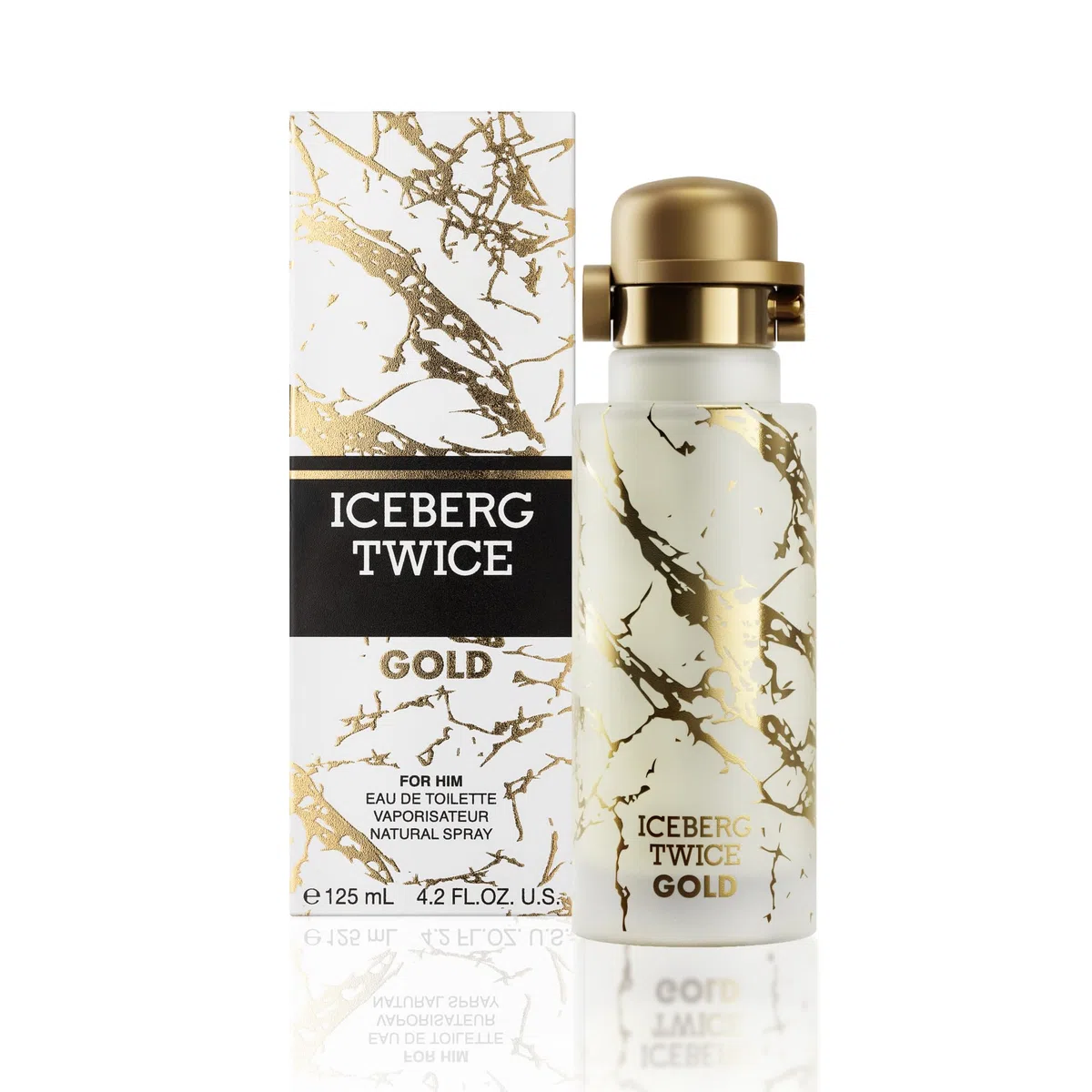ICEBERG Twice Gold – Eau de Toilette 125 ml, Profumo da Uomo Opulento dalle Note Legnose e Vellutate, Lussuoso Flacone Cilindrico Effetto Marmo, Per Gli Uomini che Amano Vivere Intensamente