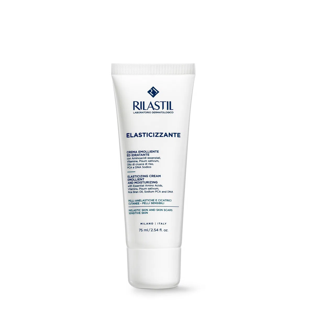 Rilastil Elasticizzante Crema Viso e Corpo, Trattamento delle Cicatrici, Emolliente ed Idratante per Pelli Sensibili, Confezione da 75 ml