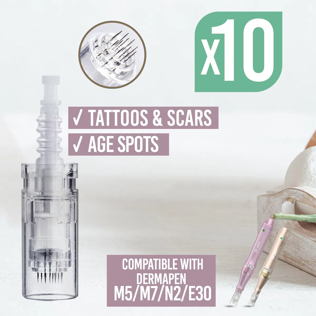 Cartuccia di Aghi da 12 Pin per Dermapen M5 M7 N2 e E30 | Confezione da 10 | Compatibile Solo con Dr. Pen | Ago in Acciaio Chirurgico | Per Ripristino di Capelli e Pelle, Migliora Cicatrici