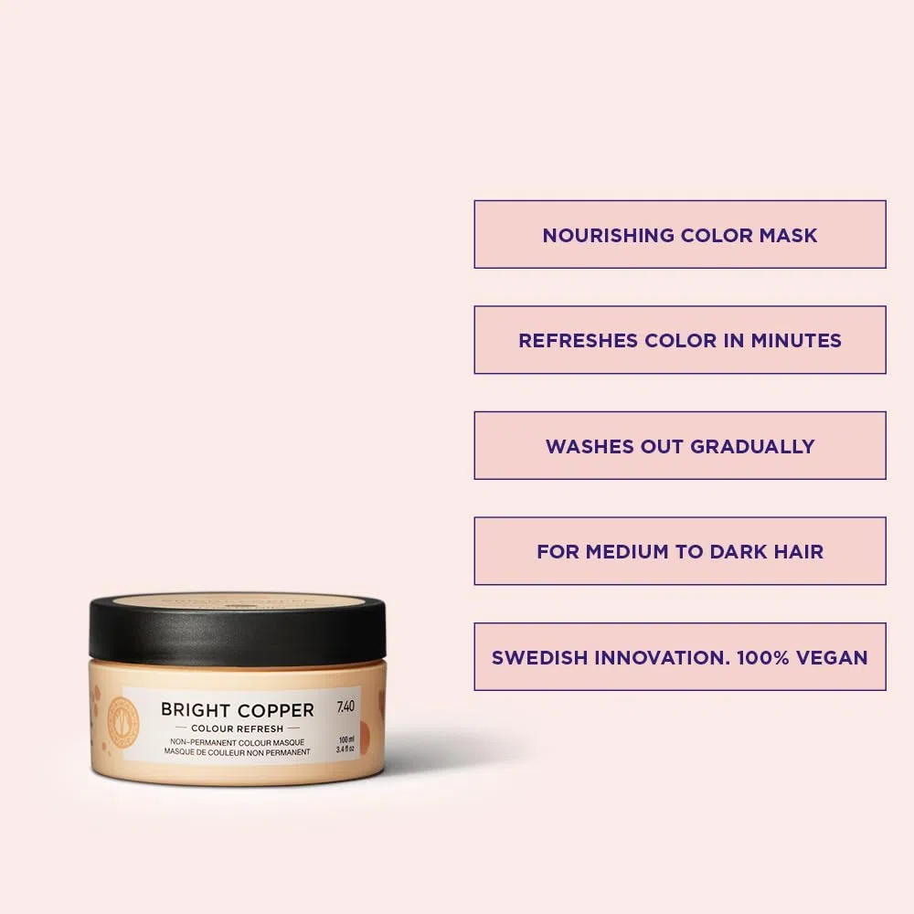 Maria Nila Colour Refresh, Bright Copper 100 ml, maschera per capelli color rame, pigmenti semi-permanenti, prodotto 100% vegano e senza solfati/parabeni