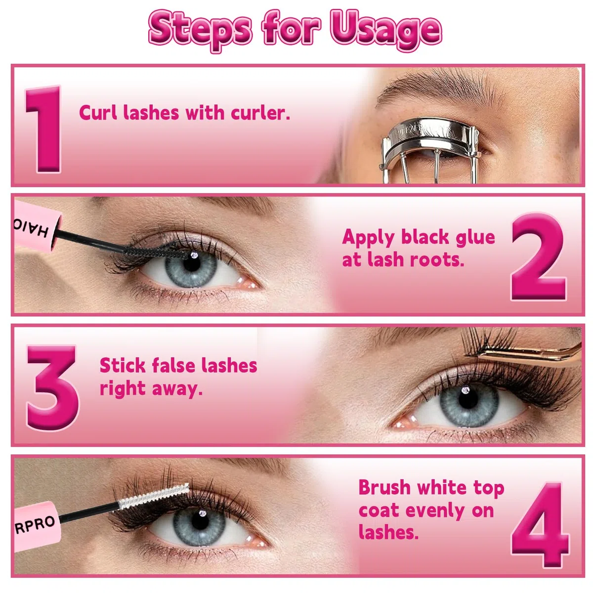 HAIOLORPRO 4PCS Colla Ciglia Finte Ciuffetti, Bond e Seal Ciglia, Colla per Ciglia Finte Lunga Durata Bond and Seal Lash Glue Individuali, Tenuta Forte e Resistente All'acqua, (5 ml+5 ml)/Pezzo
