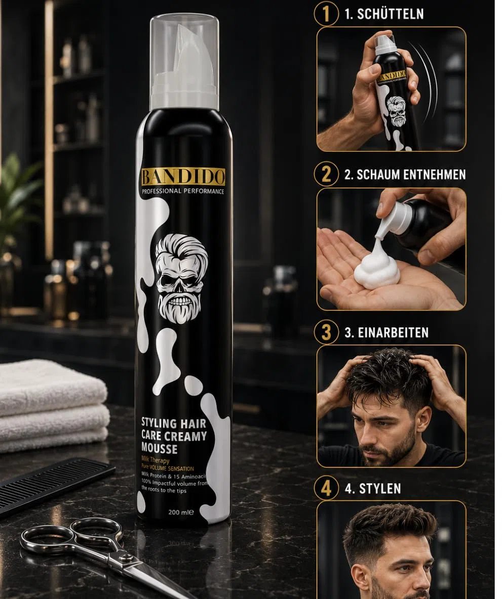 BANDIDO Milk Creamy Styling Hair Care Mousse 200ml - Balsamo per la cura dei capelli - Mousse per volume e look naturale - Schiuma per asciugatura a phon
