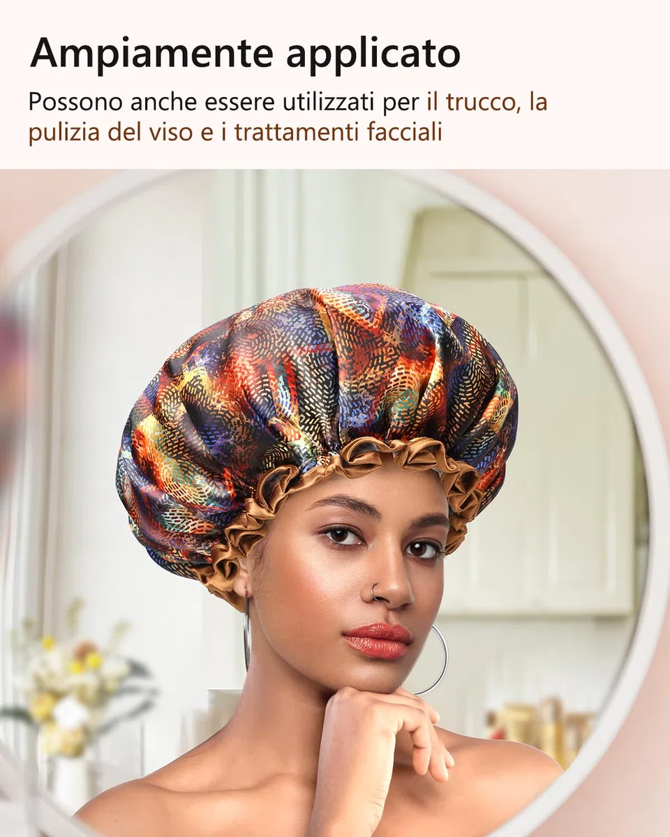 mikimini Grande Cuffia Doccia per Donne, Cappelli da Doccia Impermeabili Riutilizzabili per Capelli Lunghi e Spessi, Cuffie da Bagno Elestica Regolabili per Signore