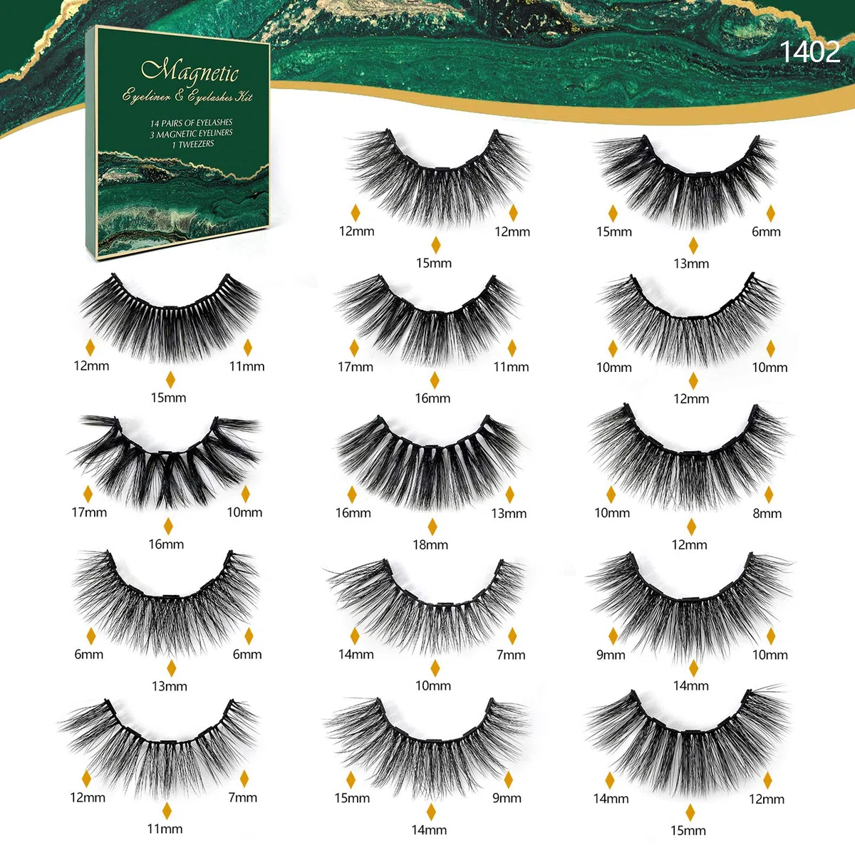 Ciglia Magnetiche Con Eyeliner, 14 Paia di Ciglia Finte Con 3 Eyeliner, Impermeabile e a Prova di Sbavature, Ciglia Artificiali Naturali, Kit di Estensione Delle Ciglia Riutilizzabili (B)