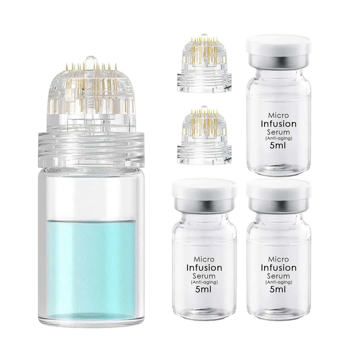Set di Sistema di Infusione con Microneedling, incluso Hydra Needle da 0,5 mm 1 pezzo, 2 Testine di Ricambio e 3 Fiale di Siero Anti-Invecchiamento da 5 ml, Trattamento Anti-Invecchiamento