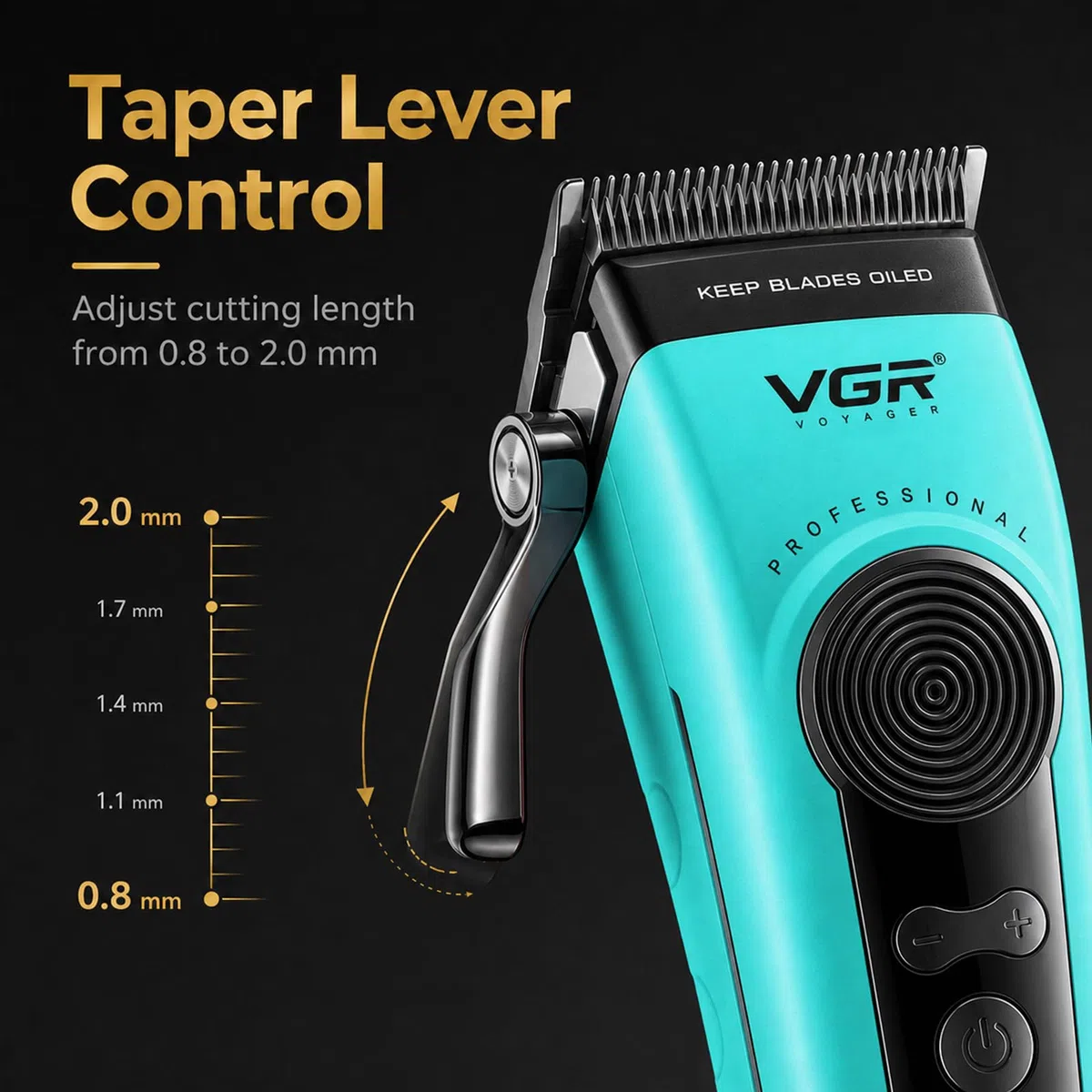 VGR 199 Tagliacapelli professionale senza fili per uomo, 5 velocità, display a LED, ricaricabile con base di ricarica e 6 pettini guida – Kit da barbiere per la casa, verde