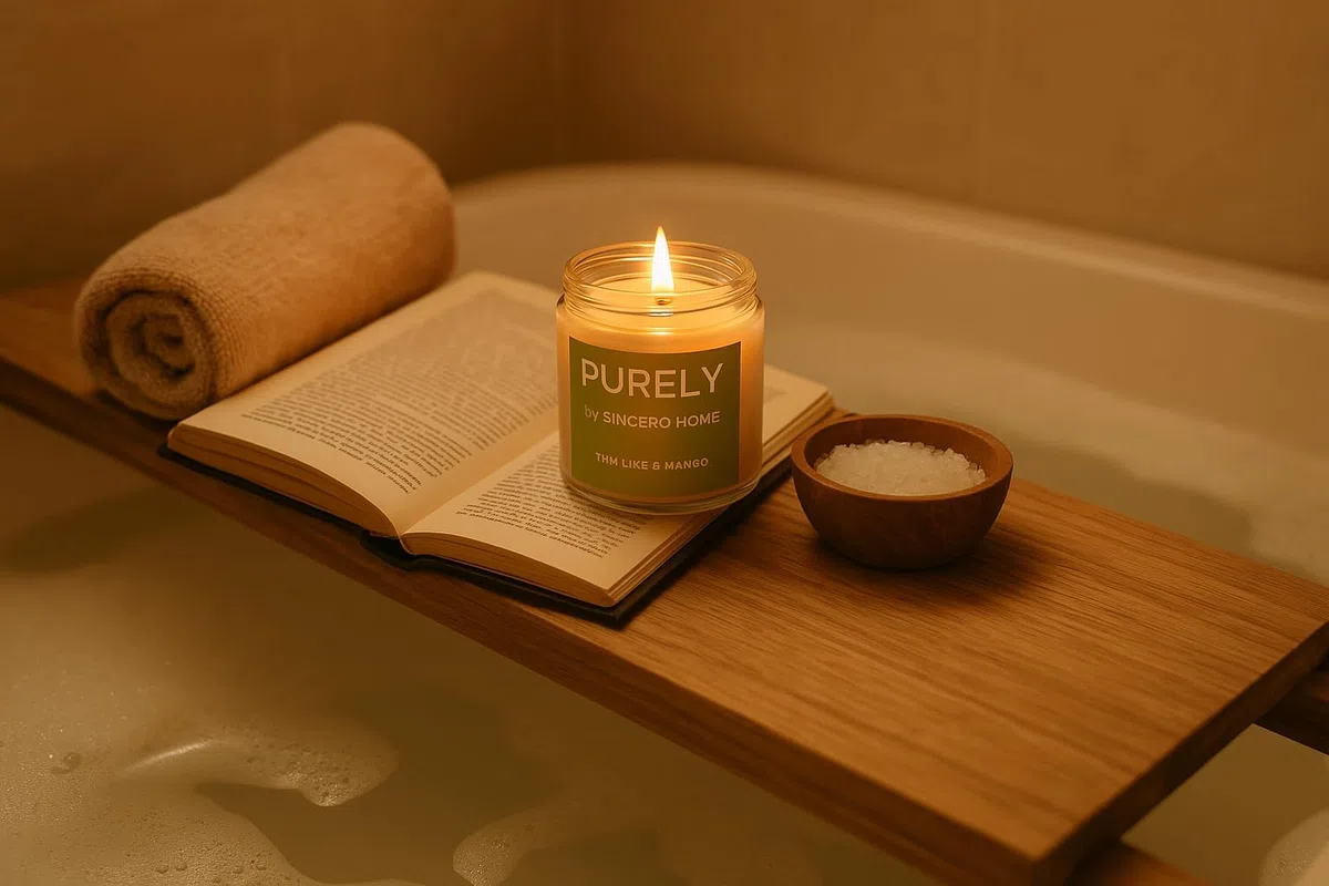 PURELY by SINCERO HOME – Cofanetto Regalo Spa Naturale di Lusso per Donna, Kit Benessere Vegano con Candela Soia, Sali da Bagno e Scrub Corpo – Regalo Premium per Compleanno e Natale