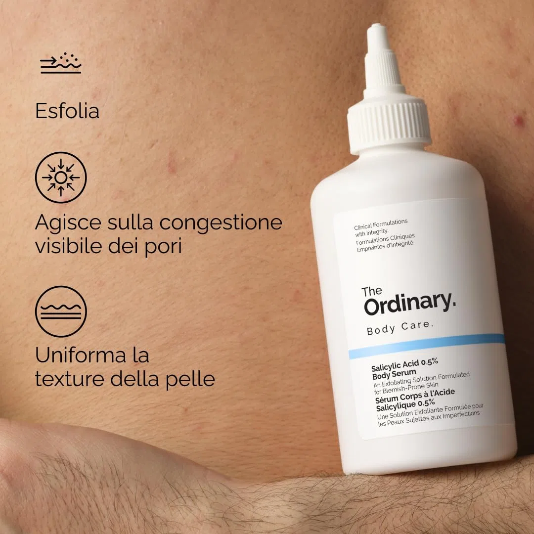 The Ordinary Salicylic Acid 0.5% Body Serum, Siero corpo Acido Salicilico, Trattamento esfoliante per pelle soggetta a imperfezioni, 240ml