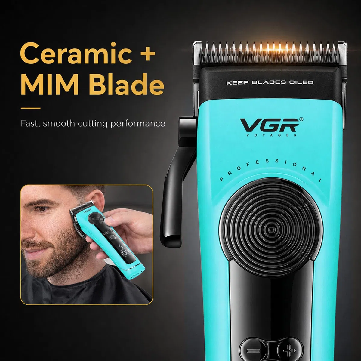 VGR 199 Tagliacapelli professionale senza fili per uomo, 5 velocità, display a LED, ricaricabile con base di ricarica e 6 pettini guida – Kit da barbiere per la casa, verde