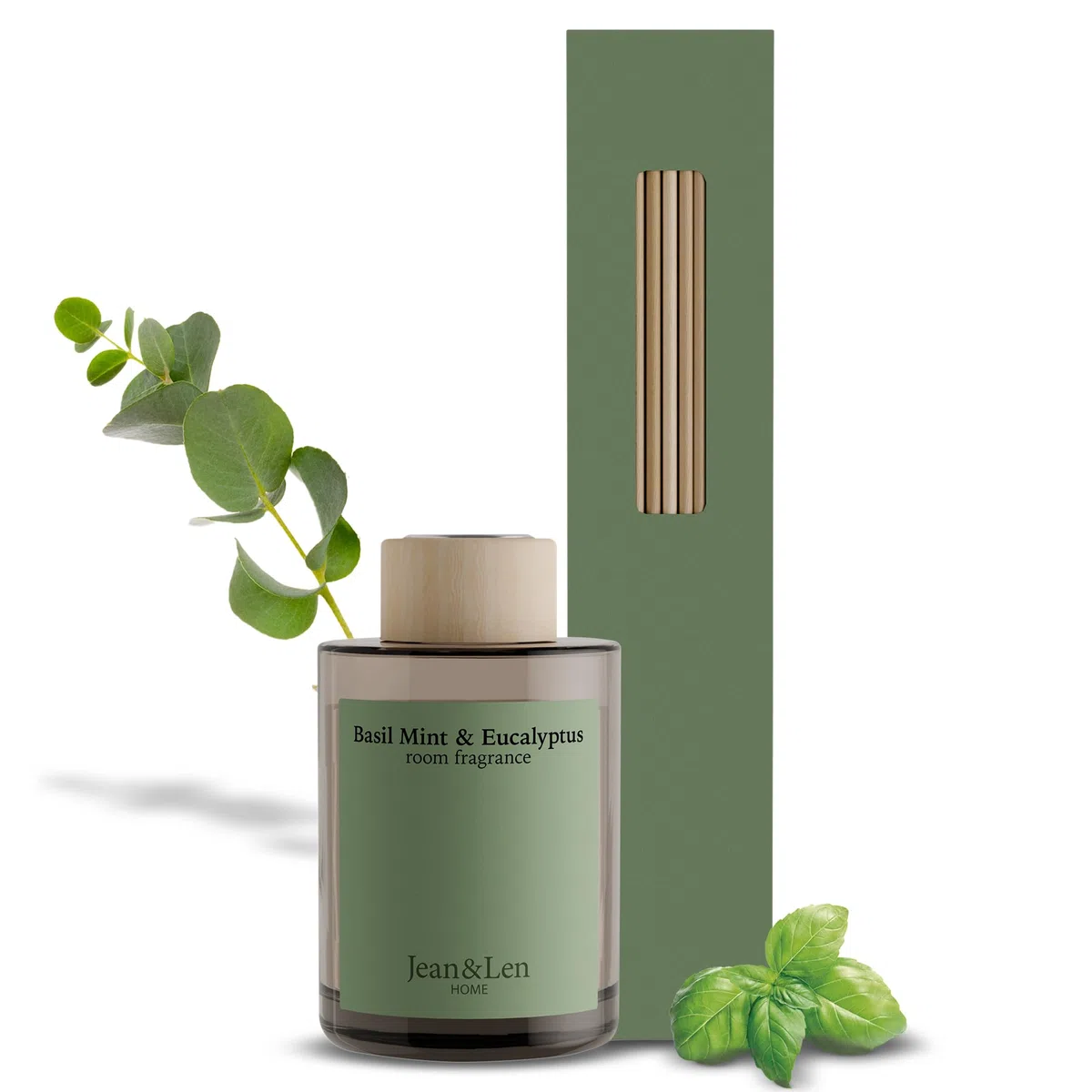 Jean & Len Diffusore Basil Mint & Eucalyptus, profumo rinfrescante, vegano, 100 ml