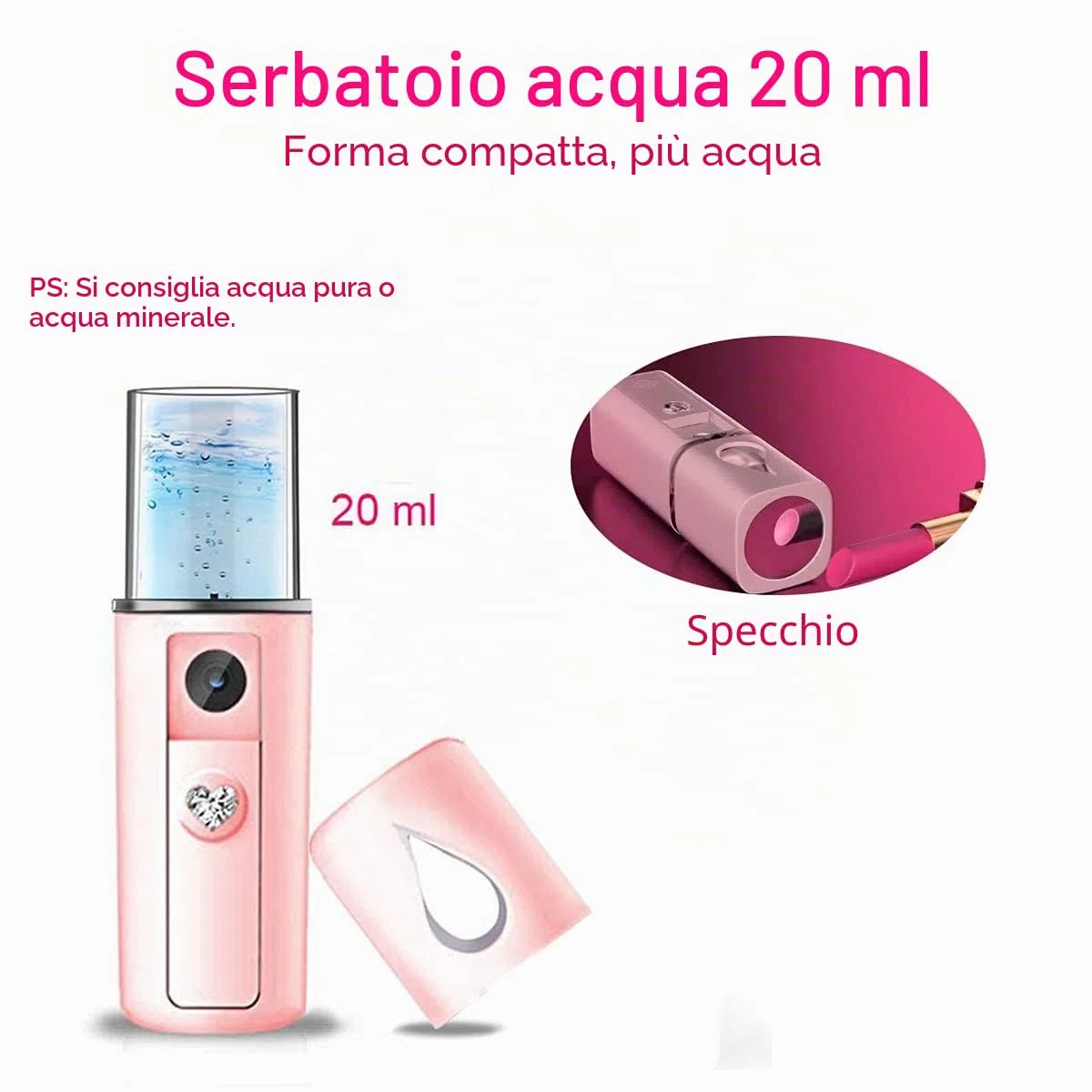 YDI Spruzzatore Facciale Nano, Mini Vaporizzatore a Vapore Portatile per Bellezza Pulizia Viso Pori Acqua SPA Idratante - Rosa