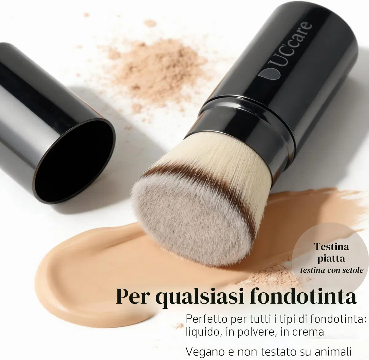 DUcare Pennello per Fondotinta, Pennello Retrattile con Coperchio, Pennello Kabuki, Pennello per Bronzer, Pennello da Viaggio Ideale per fondotinta liquidi (nero1)