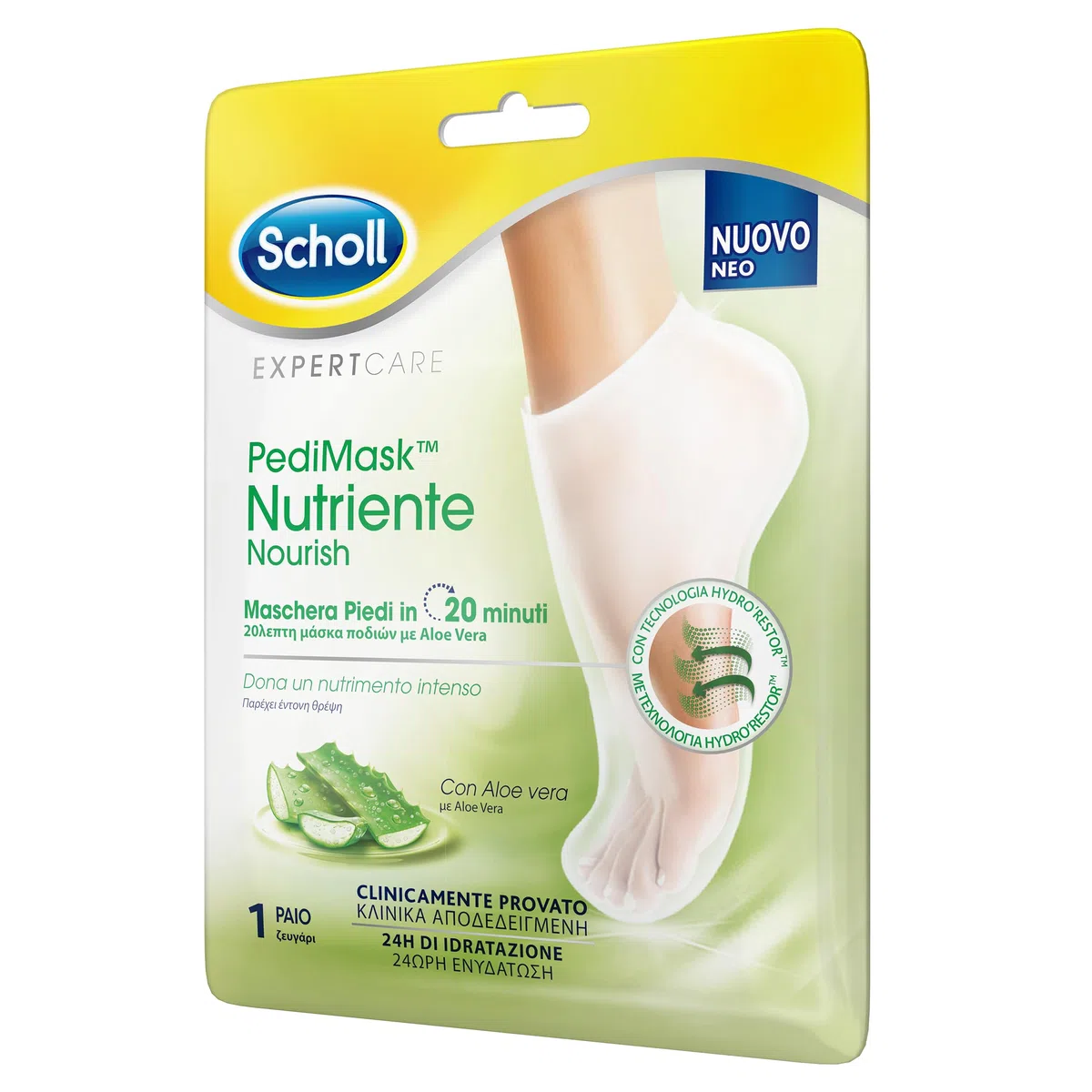 Scholl Pedimask Nutriente con Aloe Vera, Maschera Piedi ad Azione Idratante e Rigenerante, 1 Paio Di Calzini Idratanti per Piedi Lisci e Morbidi, Tempo di Posa 20 Minuti (Confezione da 2)