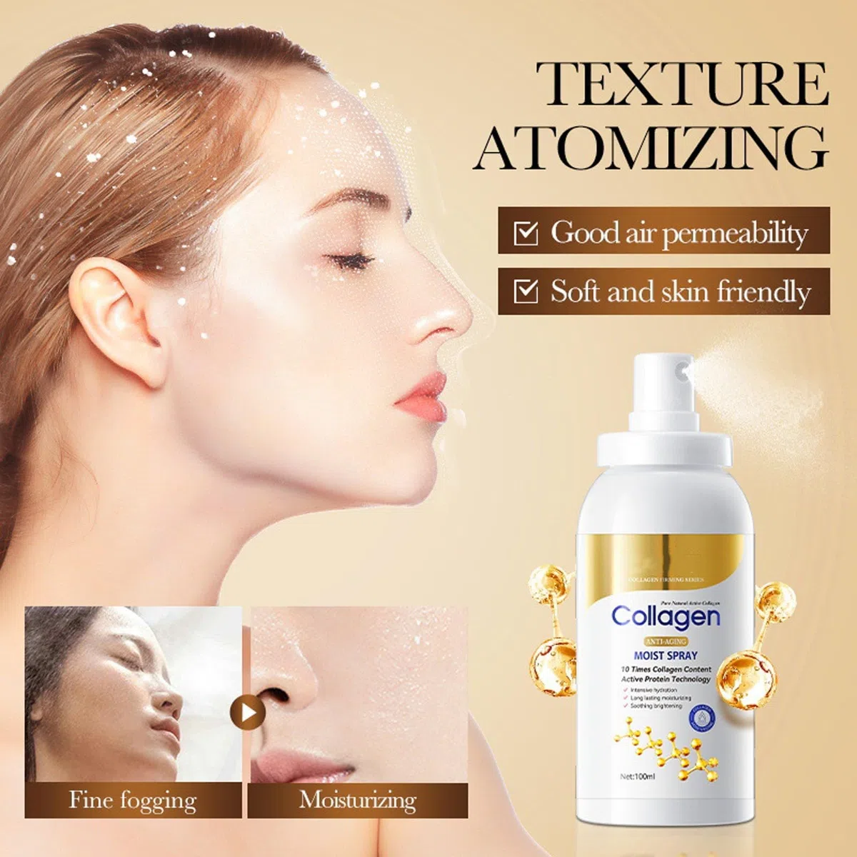 Collagen Siero spray per viso, spray per collagene con acido ialuronico, idratazione istantanea di plumping per corpo e viso, anti-rughe e anti-invecchiamento, tutti i tipi di pelle