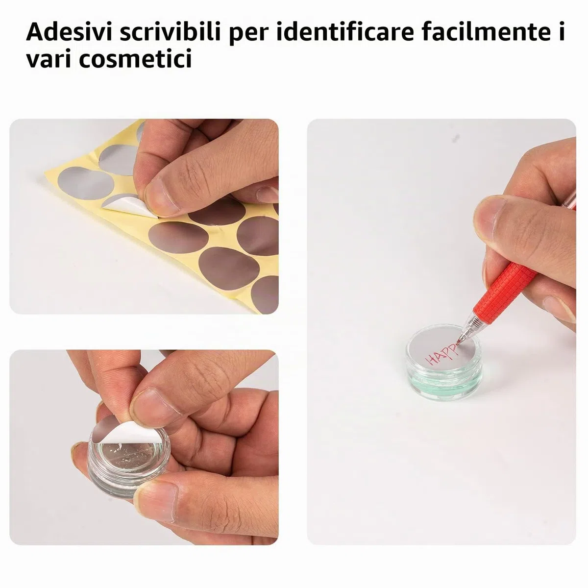 70 pezzi 5 ML contenitori cosmetici vuoti +6 pezzi di raschietto + 1 pezzo di flacone spray + 80 pezzi di adesivi,vasetti plastica