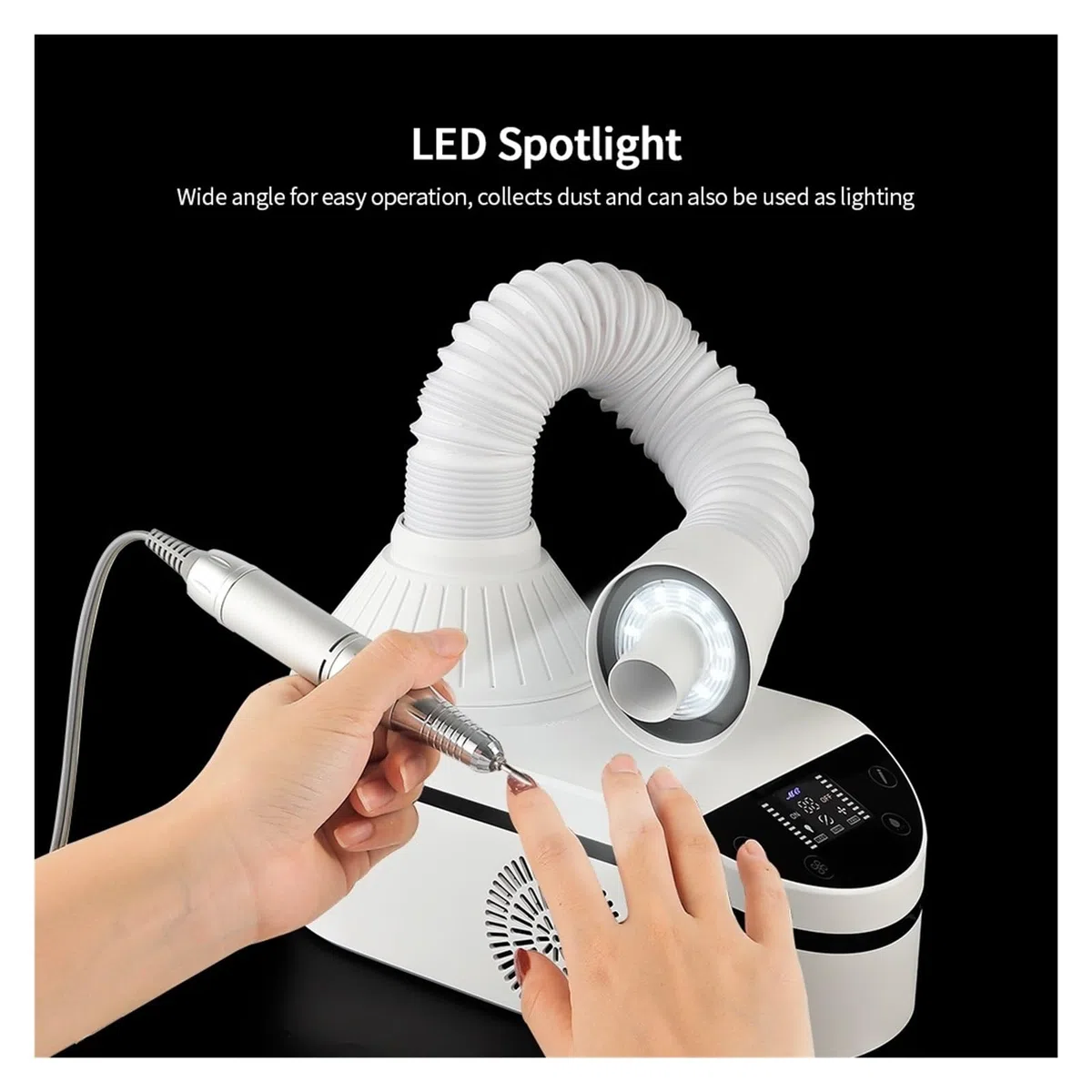 Aspiratore Unghie, 230W Forte Aspirazione Aspirapolvere for unghie LED Collettore di polveri for 35000 giri/min Penna for trapano for Rimozione veloce dello smalto Strumenti for nail art