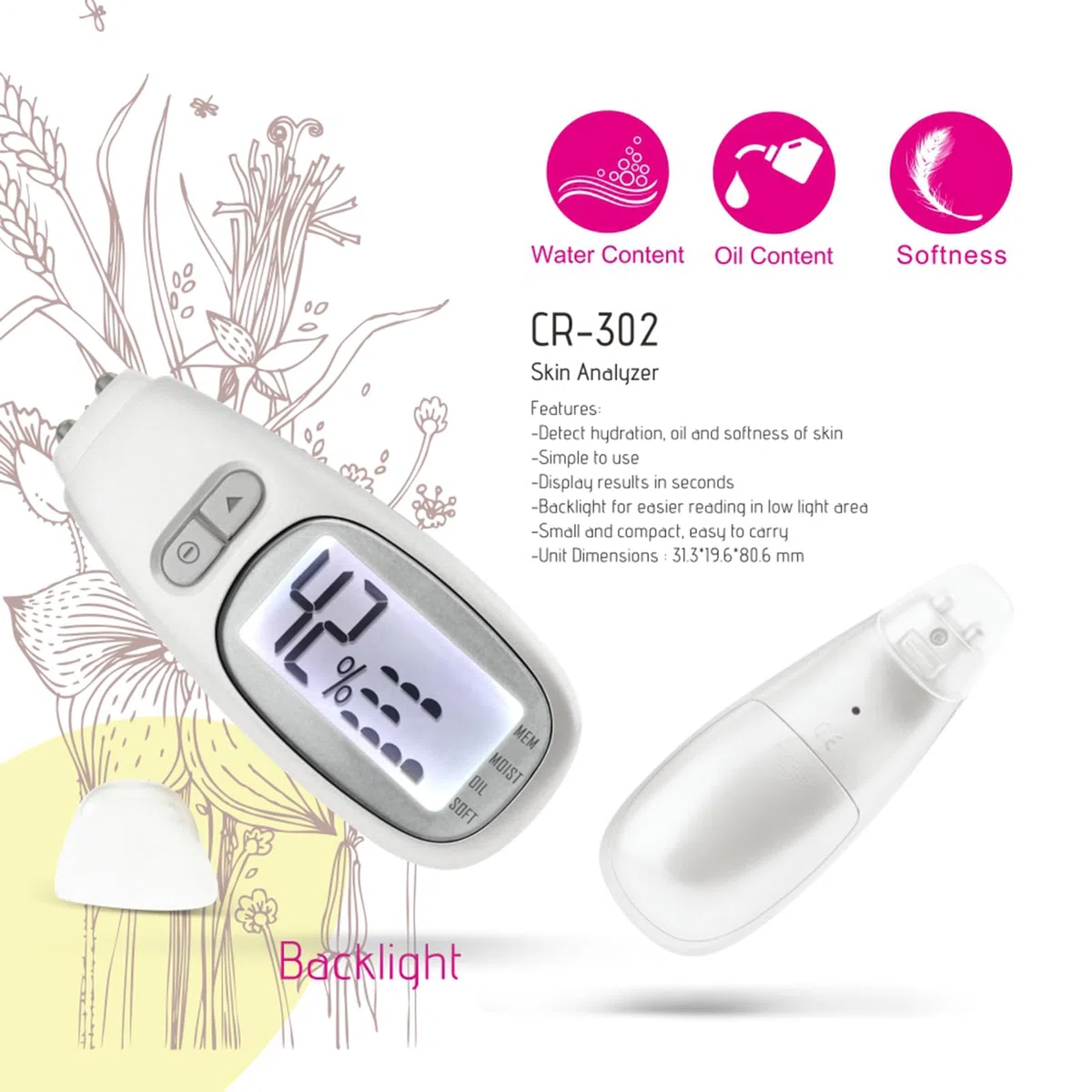 Tester analizzatore della pelle, corneometro per idratazione facciale con display LCD, sensore di precisione per la cura del viso