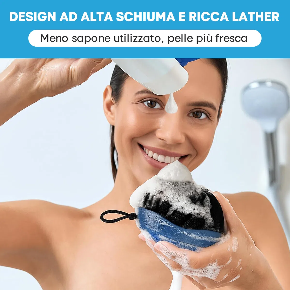 Spazzola da Doccia per il Corpo 2-in-1: Confezione da 2 Spugne Esfolianti ad Alta Schiuma per Uomo, Scrubber da Doccia Ergonomico, Spazzola da Bagno Esfoliante Profonda da Viaggio