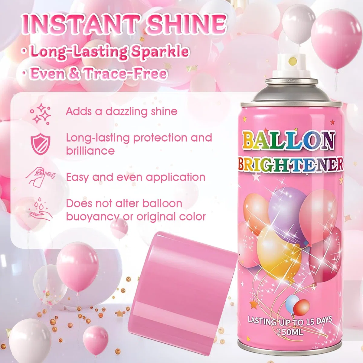 Spray Lucido per Palloncini, Lucido per Palloncini Spray, Balloon Shiny Sprays, Mantiene Palloncinis Scintillanti più Lungo, Adatti Tutti per Matrimoni, Natale Compleanni, 250ml